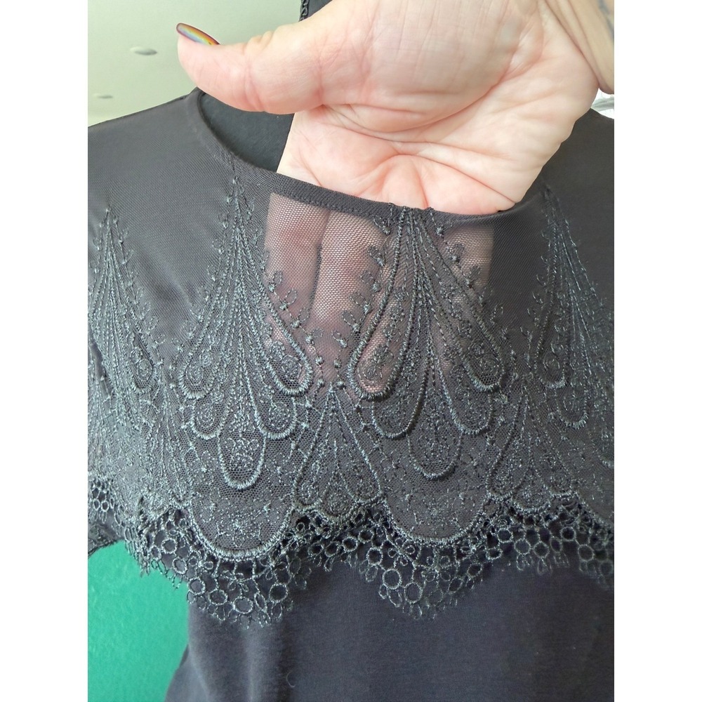 H&M Lace Top Womens M Black Cap Sleeve Victorian Coquette Romantic Dark Academia - Picture 2 of 10